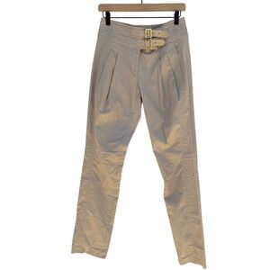 Tory Burch Double Buckle Pleated Khaki‎ Pants, Size 2